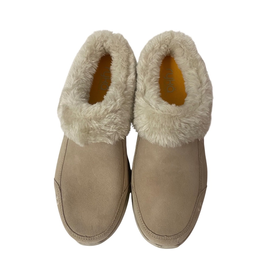 Ryka Surround Fit Tan Suede Faux Fur Lined Slip On Mules Shoes 10